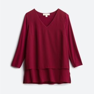 Michael Kors, Sariyah V Neck, Mix Material Blouse, tunic, XL, Burgundy